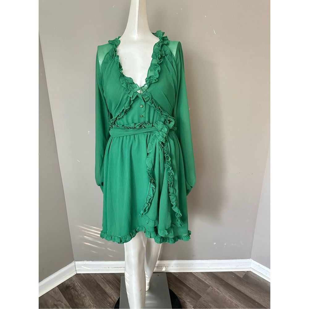 ALEXIS Ruffle-Trimmed Mini Dress - Green Size S $595 - Picture 6 of 12